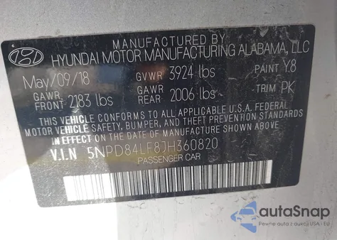 2018 Hyundai Elantra Sel from USA, damaged, VIN 5NPD84LF8JH360820